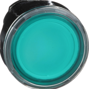Harmony XB4, Illuminated push button head, metal, flush, green, Ø22, spring return, plain lens integral LED