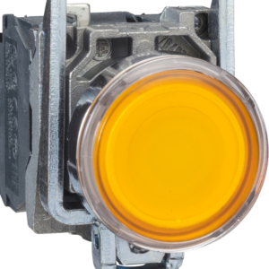 Harmony XB4, Illuminated push button, metal, flush, orange, Ø22, spring return, 230...240 V AC, 1 NO + 1 NC