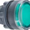 Harmony XB5, Illuminated push button head, plastic, flush, green, Ø22, spring return, plain lens integral LED