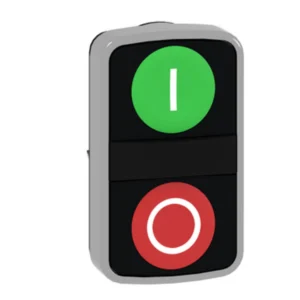 Harmony XB4, Double-headed push button head, metal, Ø22, 1 green flush marked I + 1 red flush marked O