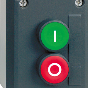 XALD213 - Control station, plastic, dark grey lid, 2 flush push buttons Ã˜22, marked I O, 1 NO + 1 NC