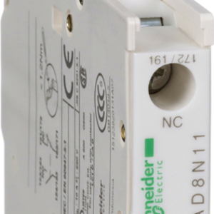 Auxiliary contact block, TeSys D, 1NO + 1NC, side mounting, screw clamp terminals