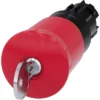 EMERGENCY STOP mushroom pushbutton, 22 mm, round, plastic, red, 40 mm, with lock Siemens, lock number SSG10, positive latching, according to DIN EN ISO 13850, key-operated release