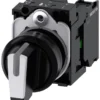 Selector switch, illuminable, 22 mm, round, plastic, white, selector switch, short, 3 switch positions I-O-II, latching, 10:30h/12h/13:30h, with holder, 1 NO, 1 NO, screw terminal