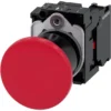 Mushroom pushbutton, 22 mm, round, plastic, red, 40 mm, latching, pull-to-unlatch mechanism, with holder, 1 NC, screw terminal