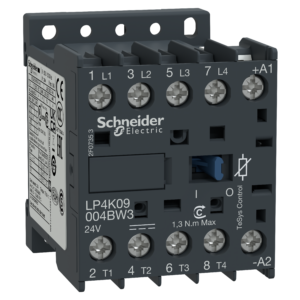 LP4K0601BW3 – TeSys K contactor – 3P – AC-3 <= 440 V 6 A – 1 NC aux. – 24 V DC coil Schneider Electric