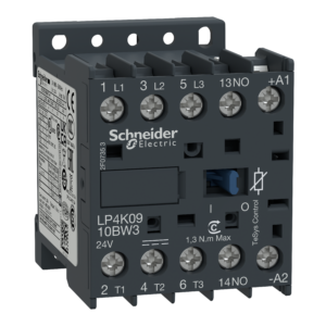 LP4K0901BW3 – TeSys K contactor – 3P – AC-3 <= 440 V 9 A – 1 NC aux. – 24 V DC coil Schneider Electric